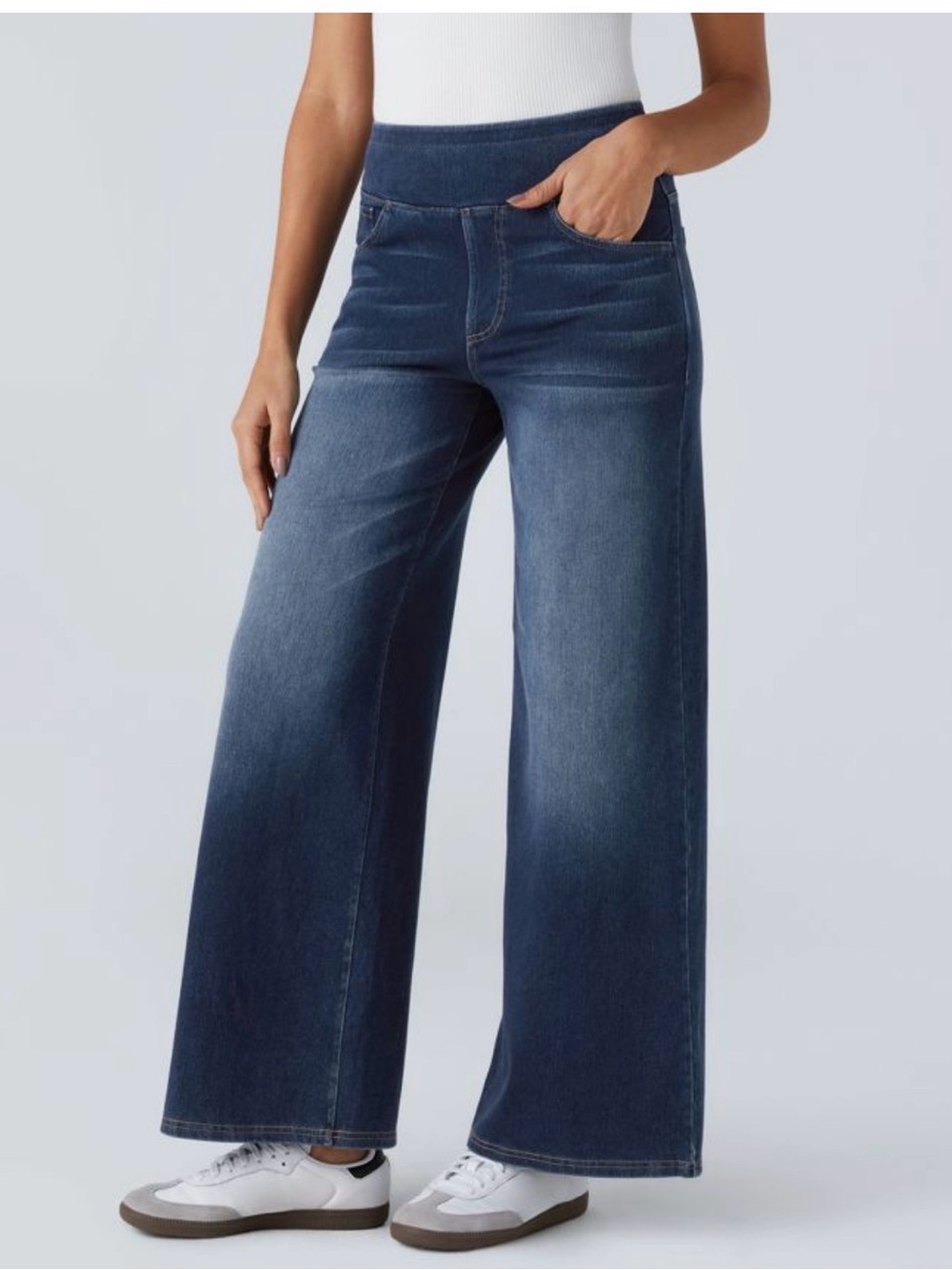NWOT Halara Flex High Waisted Wide Leg Stretchy W Pockets Jeans Blue XL